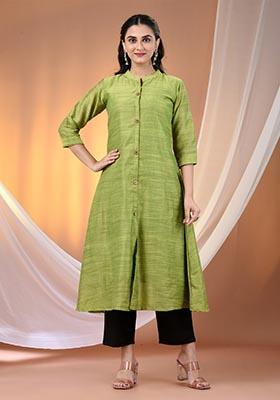 Light Green Solid Cotton Salwar Kameez