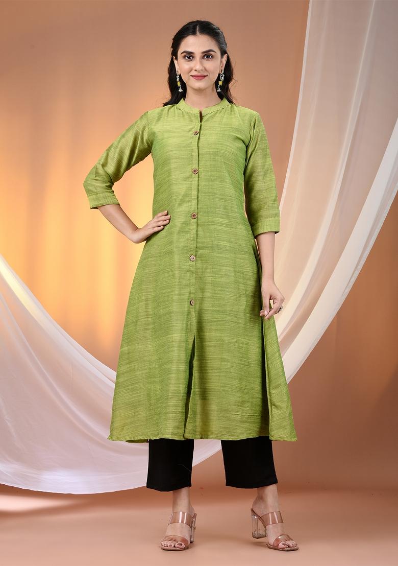 Light Green Solid Cotton Salwar Kameez