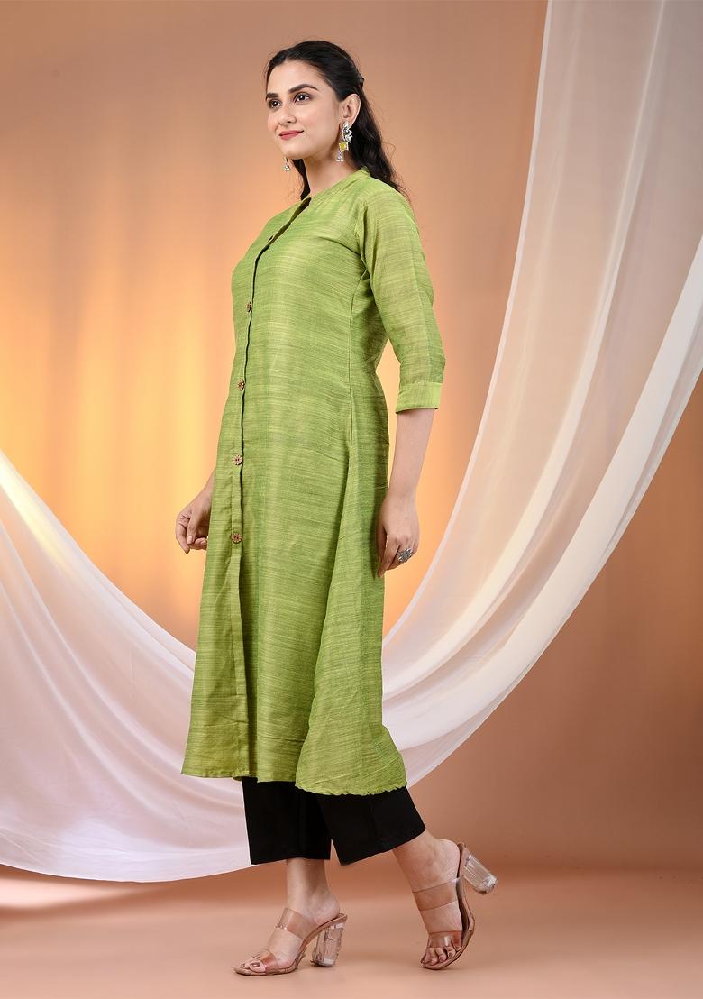 Light Green Solid Cotton Salwar Kameez