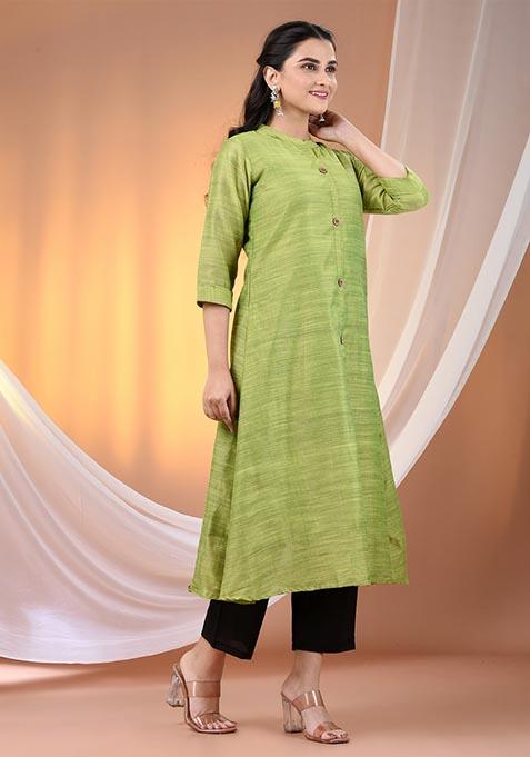 Light Green Solid Cotton Salwar Kameez
