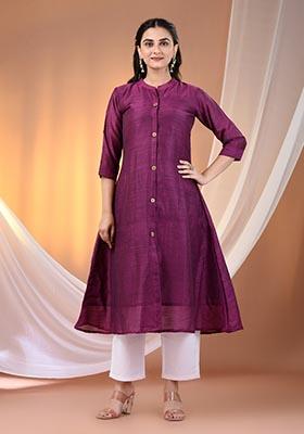 Purple Solid Cotton Salwar Kameez