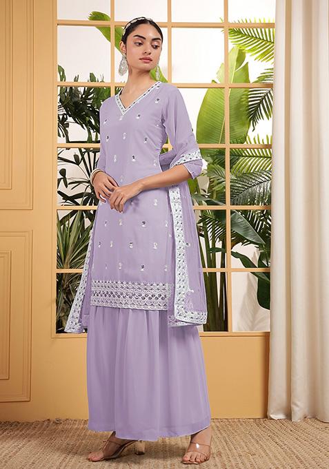 Lavender Embroidered Georgette Sharara Set