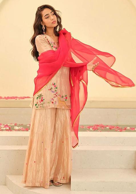 Light Peach Embroidered Organza Palazzo Set