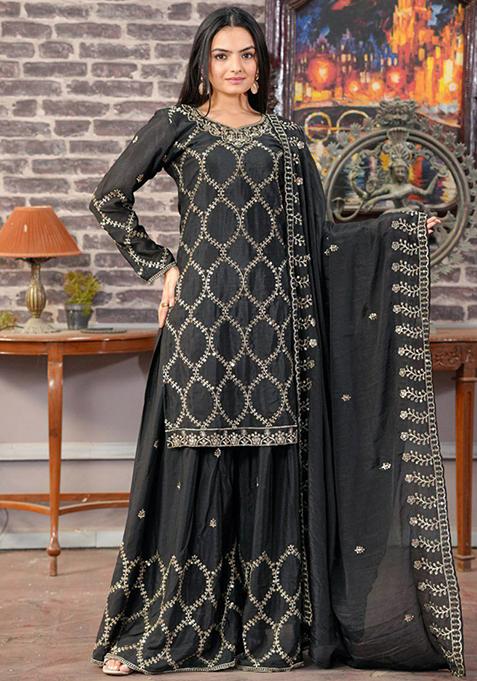 Premium Crunchy Silk Sharara Set – Embroidery
