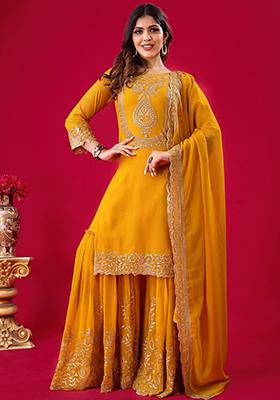 Yellow Embroidered Georgette Palazzo Set