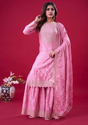 Baby Pink Embroidered Silk Sharara Set