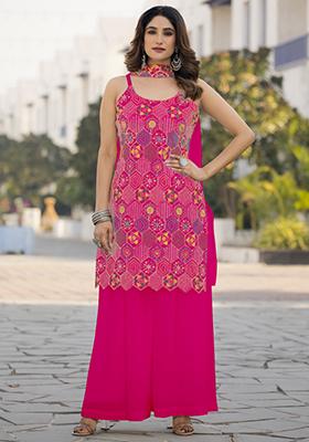 Pink Embroidered Georgette Palazzo Set