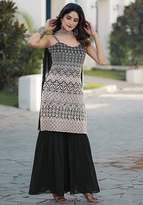 Black Embroidered Georgette Palazzo Set