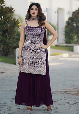 Violet Embroidered Georgette Palazzo Set