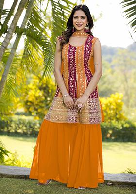 Yellow Embroidered Georgette Palazzo Set