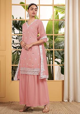 Peach Embroidered Georgette Palazzo Set