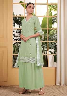 Light Green Embroidered Georgette Palazzo Set