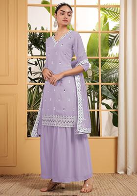 Lavender Embroidered Georgette Palazzo Set