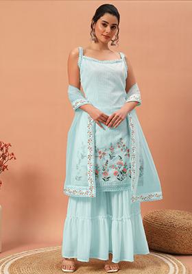 Sky Blue Embroidered Georgette Palazzo Set