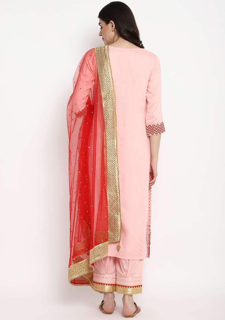 Pink Self Design Viscose Rayon Kurta Set - Indya