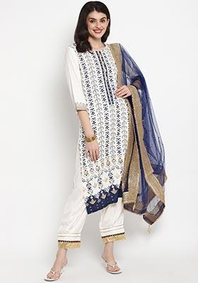 White Self Design Viscose Rayon Kurta Set