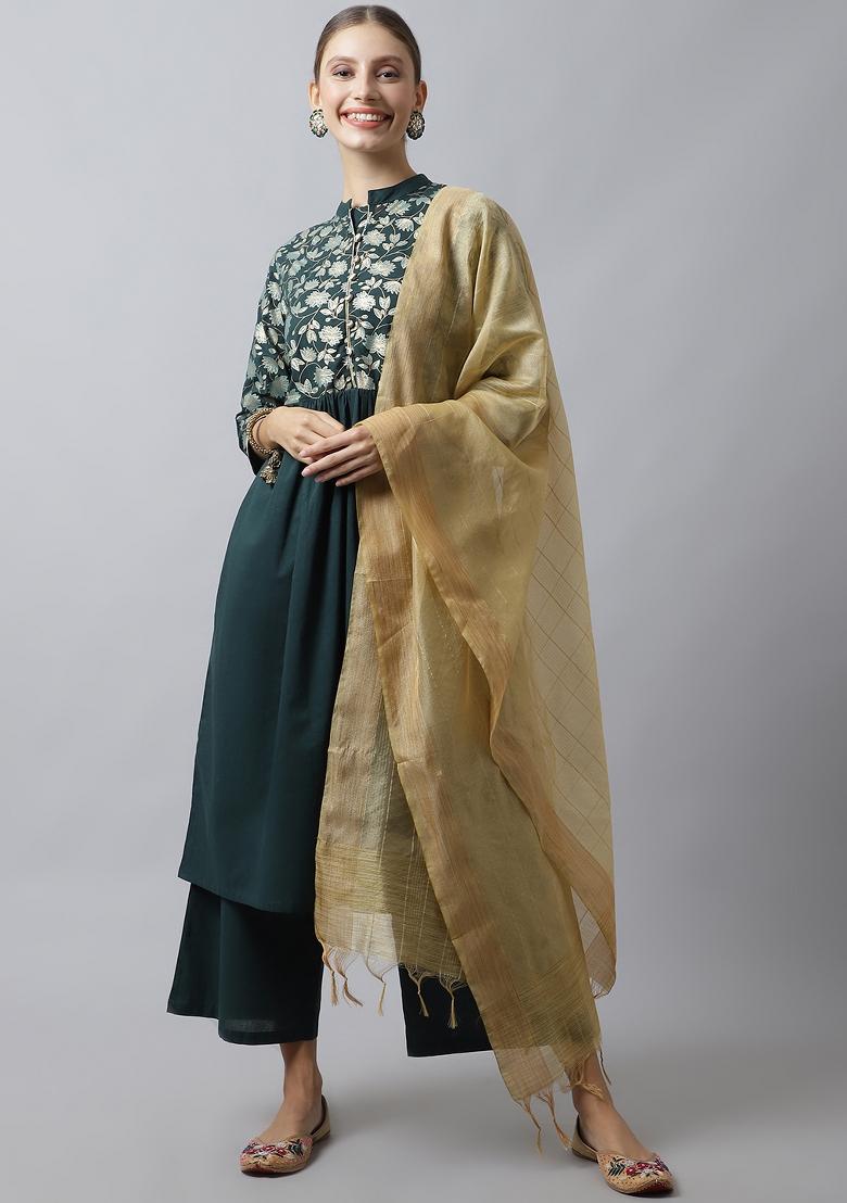 Green Floral Print Cotton Kurta Set