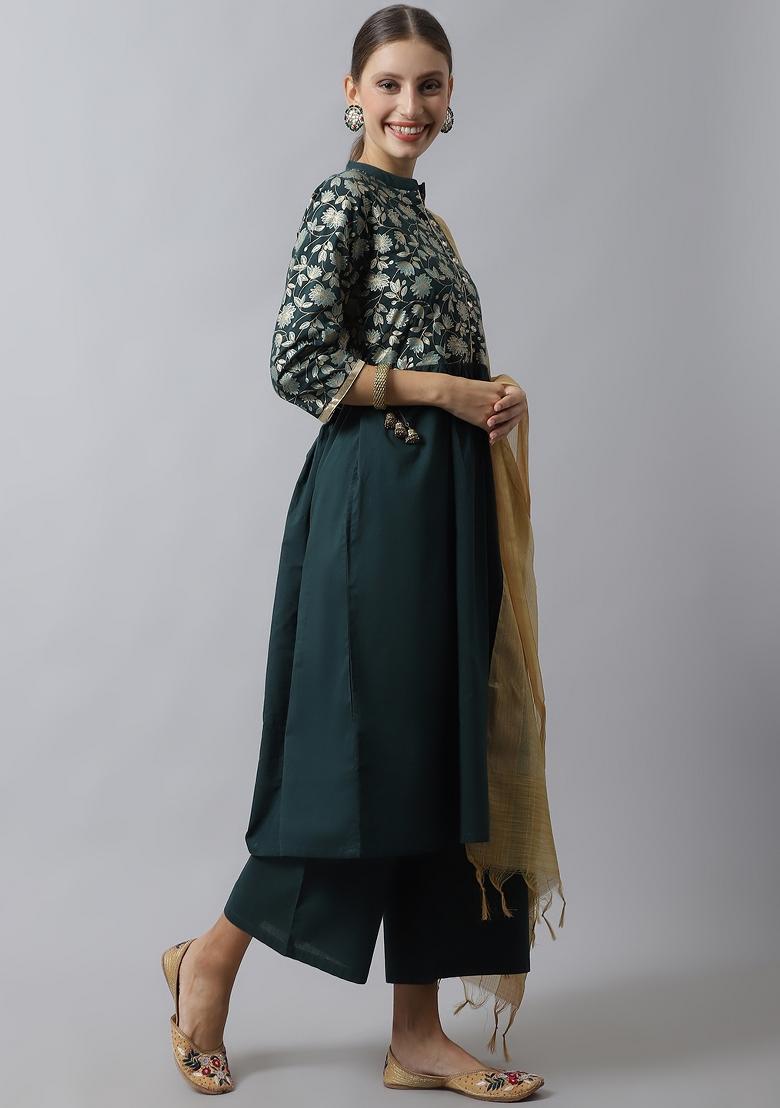 Green Floral Print Cotton Kurta Set