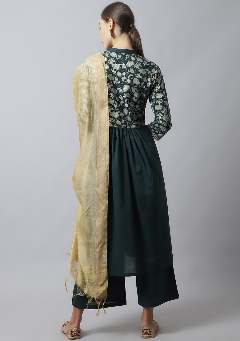 Green Floral Print Cotton Kurta Set