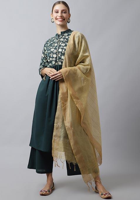 Green Floral Print Cotton Kurta Set
