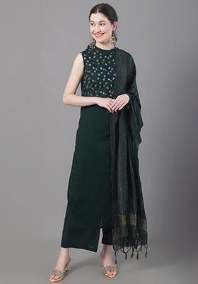 Green Hand Block Print Cotton Kurta Set