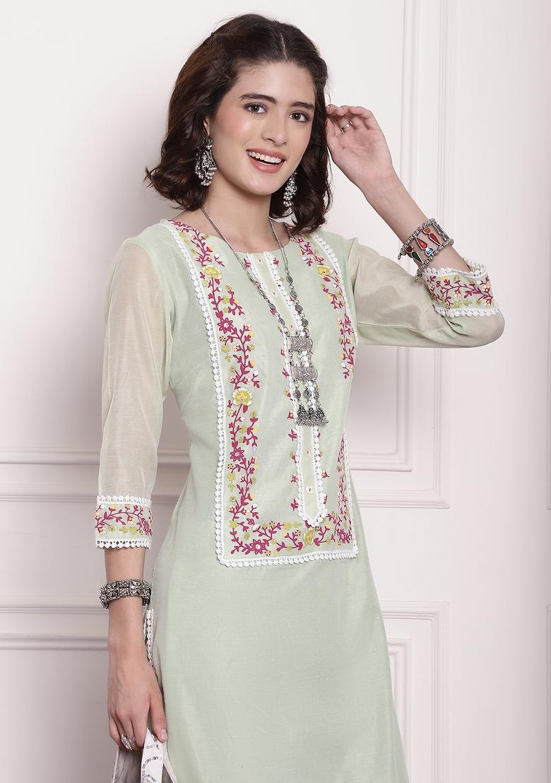 Green Crochet Chanderi Kurta