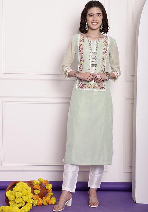 Green Crochet Chanderi Kurta