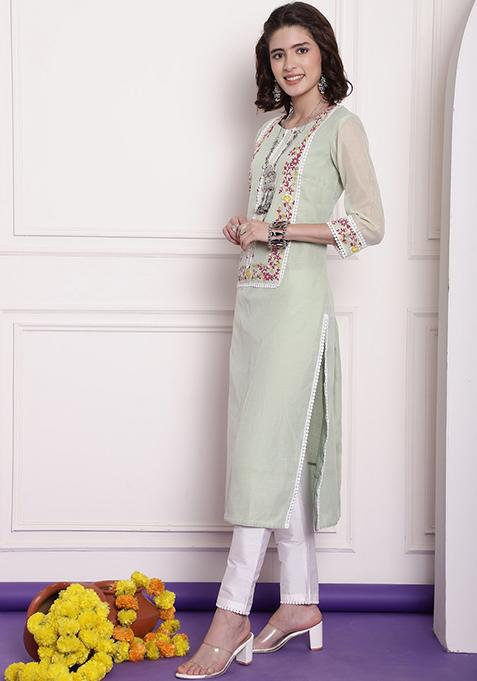 Green Crochet Chanderi Kurta