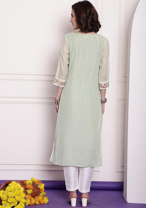 Green Crochet Chanderi Kurta