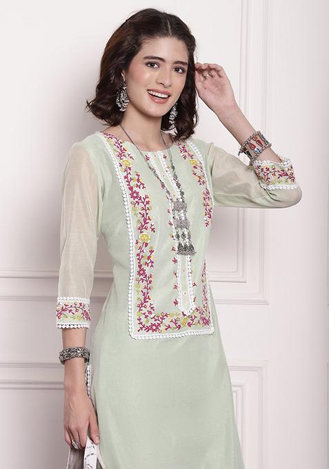 Green Crochet Chanderi Kurta