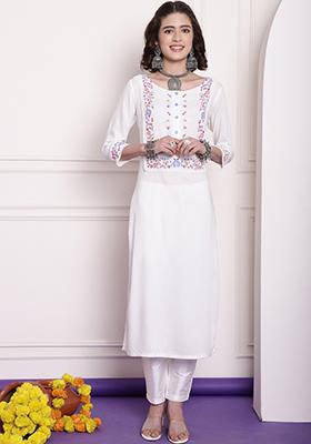 Off White Crochet Chanderi Kurta