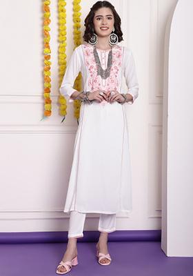 Off White Embroidered Chanderi Kurta