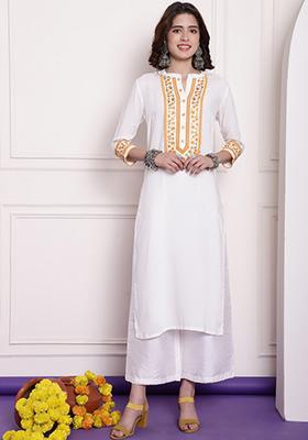 Off White Embroidered Chanderi Kurta