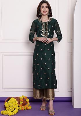 Green Embroidered Chanderi Kurta
