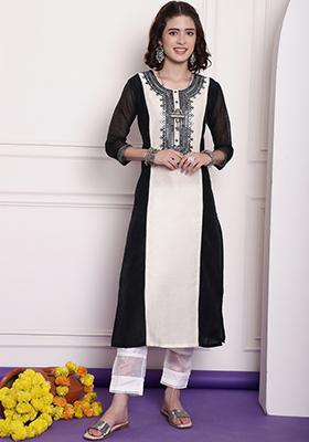 Black Embroidered Chanderi Kurta