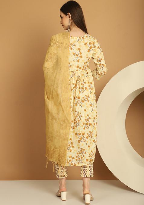 Brown Zari Work Cotton Kurta Set