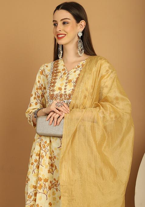 Brown Zari Work Cotton Kurta Set