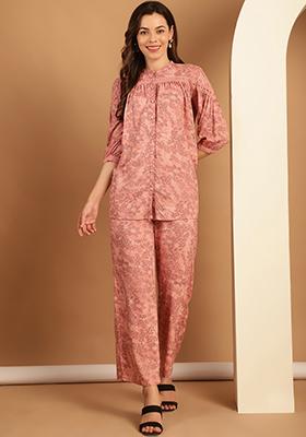 Pink Hand Block Print Viscose Rayon Coord Set