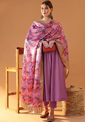 Pink Embroidered Chanderi Kurta Set