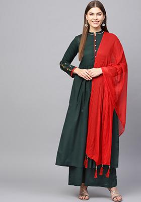 Green Embroidered Cotton Kurta Set