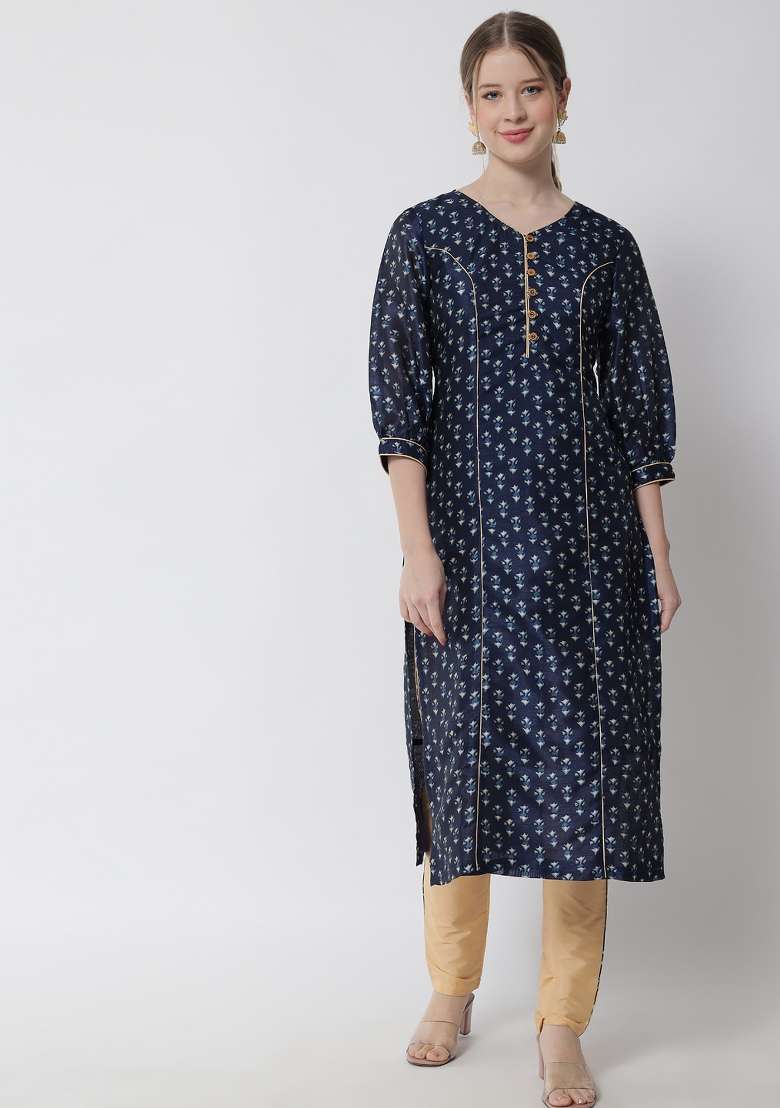Green Floral Print Cotton Straight Kurta Set - Indya