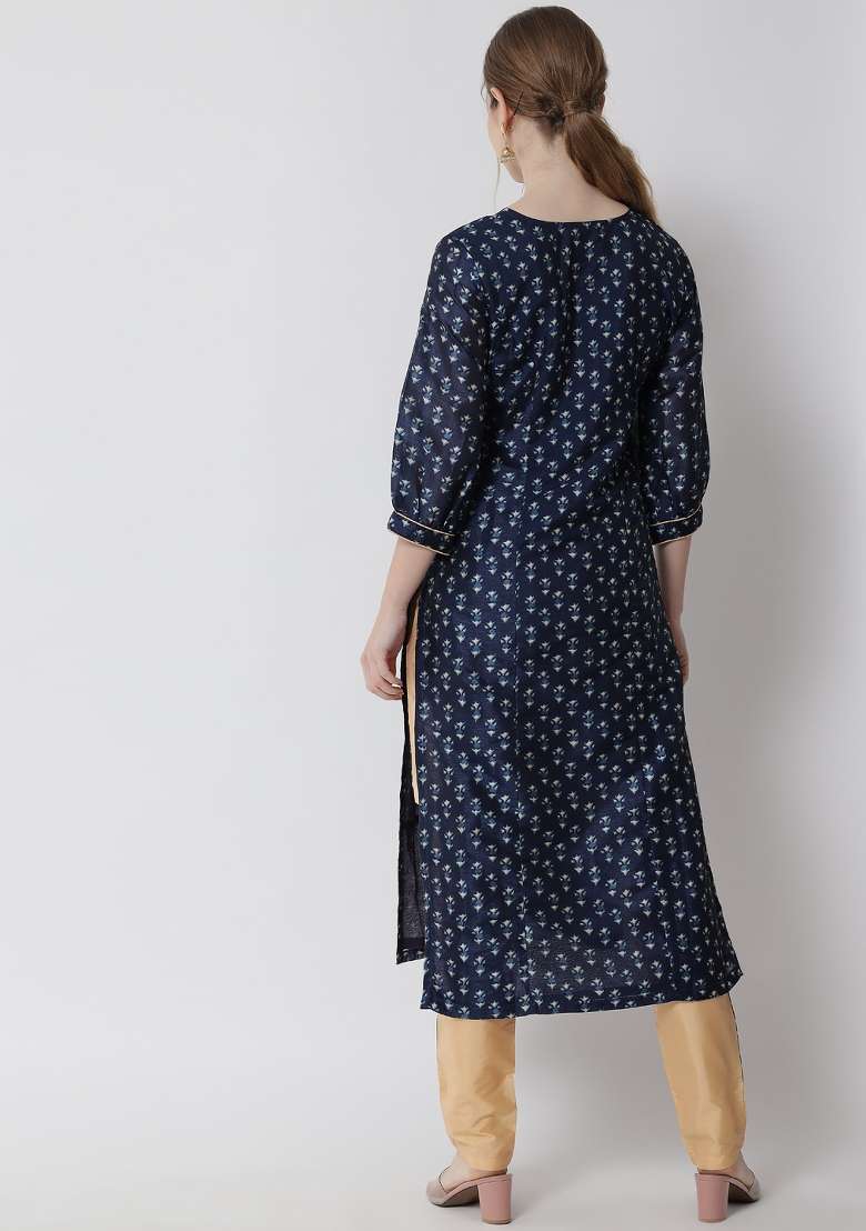 Green Floral Print Cotton Straight Kurta Set - Indya
