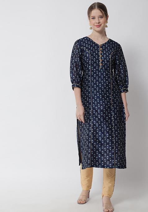 Green Printed Cotton Kurta Set