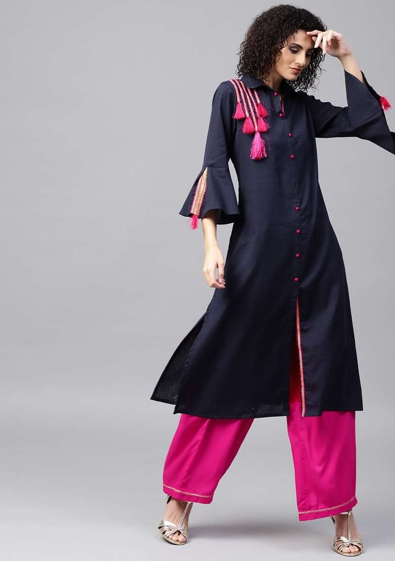 Green Solid Cotton Straight Kurta Set - Indya