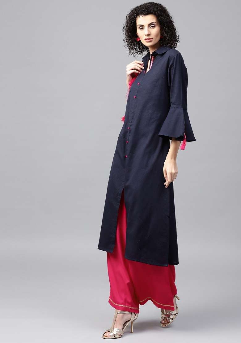 Green Solid Cotton Straight Kurta Set - Indya