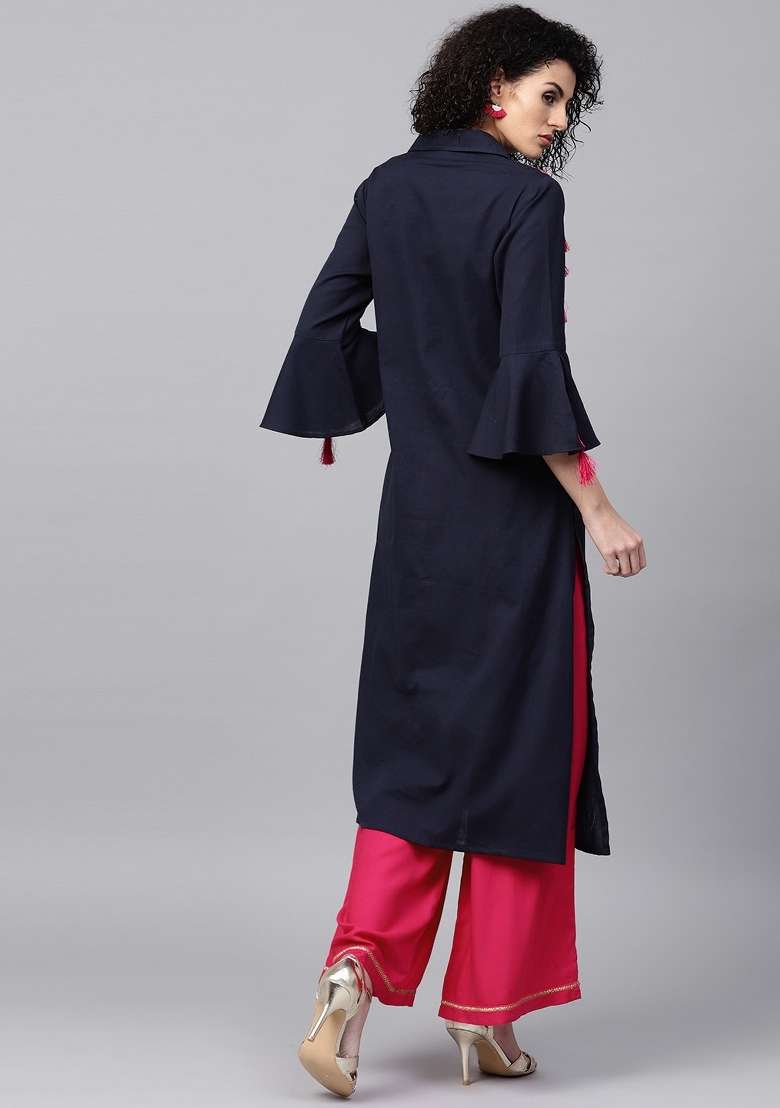 Green Solid Cotton Straight Kurta Set - Indya