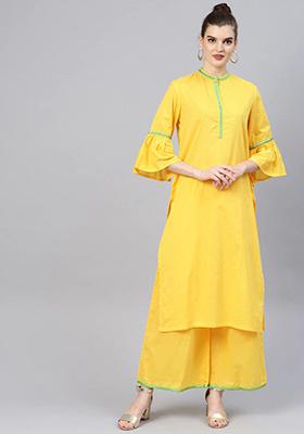 Green Embroidered Cotton Kurta Set