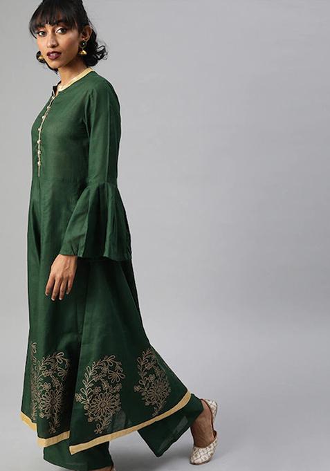 Green Printed Cotton Kurta Set