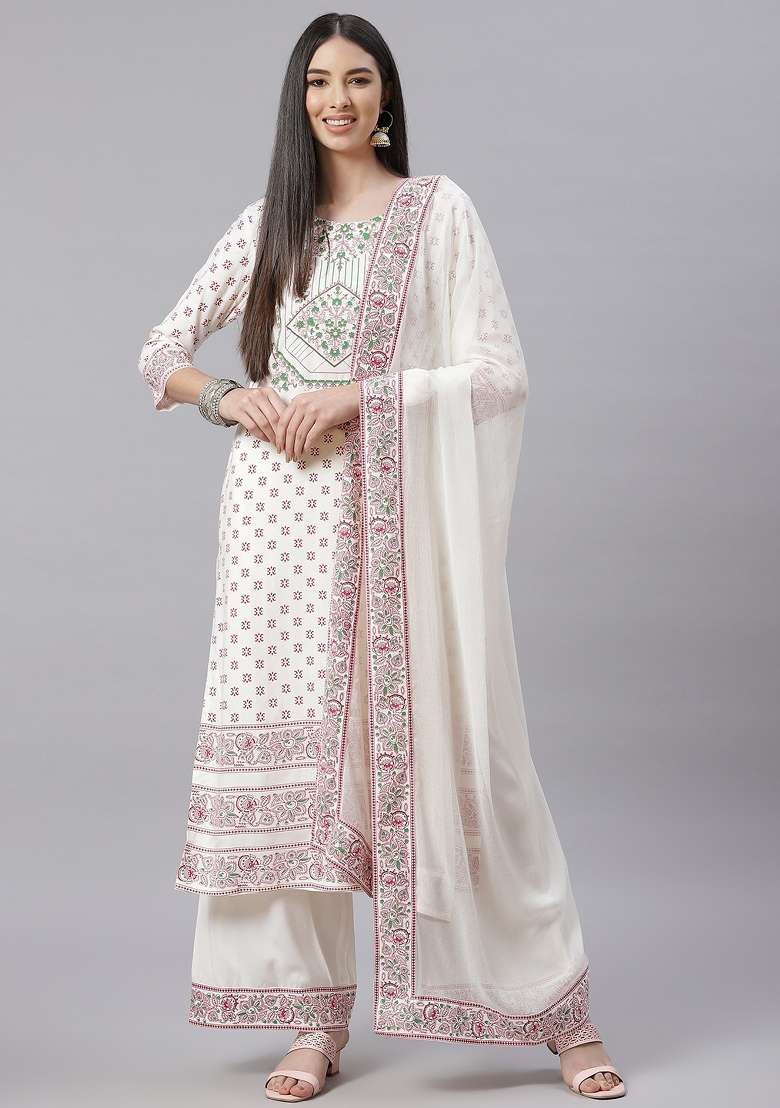 Green Printed Cotton Straight Kurta Set - Indya