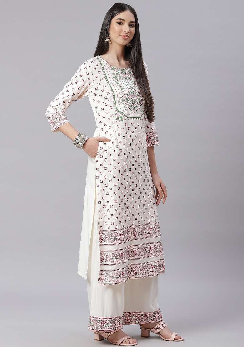 Green Printed Cotton Straight Kurta Set - Indya